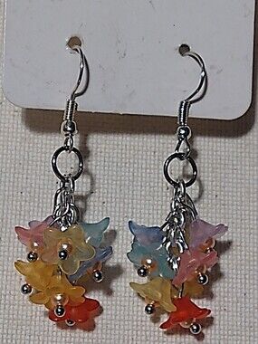 Hand Crafted Pastel Multicolor Flower Cluster Dangle Earrings